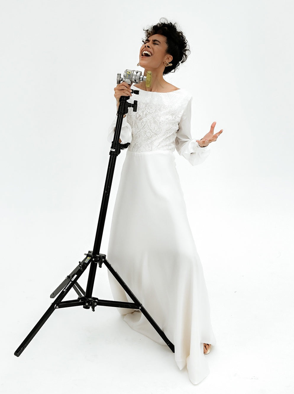 Isabella long-sleeved silk wedding dress